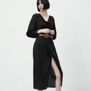 Zara Black Belted Midi Dress. S.